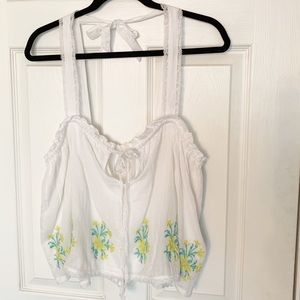 Free People White Floral Embroidered Tank